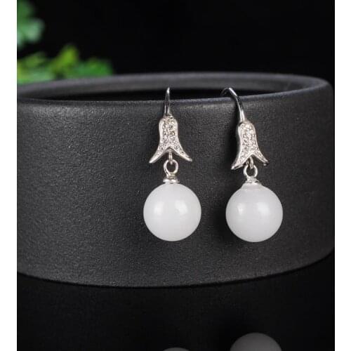 S925 Silver Xinjiang Gold And White Jade Earrings