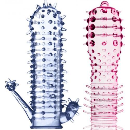 2Pcs Penis Sleeve Male Stimulation Cock Ring Delaying Ejaculation Silicone Reusable Condom Erotic Sex Product for Man