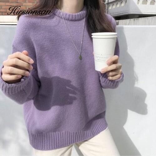 Hirsionsan Candy Color Sweater Women 2020 New Korean Vintage Knitted Pullovers O Neck Loose Soft Elegant Ladies Clothes