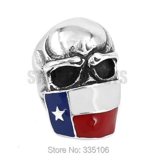 TEXAS Flag Infidel Skull Ring Stainless Steel Jewelry Vintage American Flag Skull Motor Biker Men Ring Wholesale SWR0526A