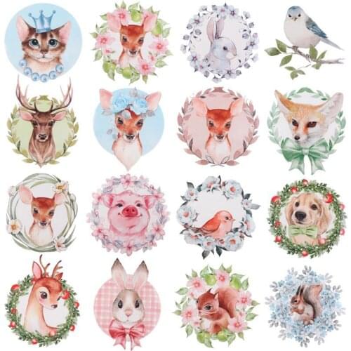 Jungle Animal Iron on Patch Cartoon Rabbit Heat Transfer Vinyl Cute Deer Stickers Patches For Kids Clothing T-Shirts Accessories