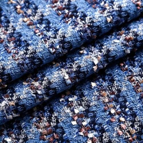 50x145cm France Tweed Blue Stripe Yarn Dyed Braided Tweed Fabric For Woman Autumn Jacket Dress Suits Coat DIY Sewing