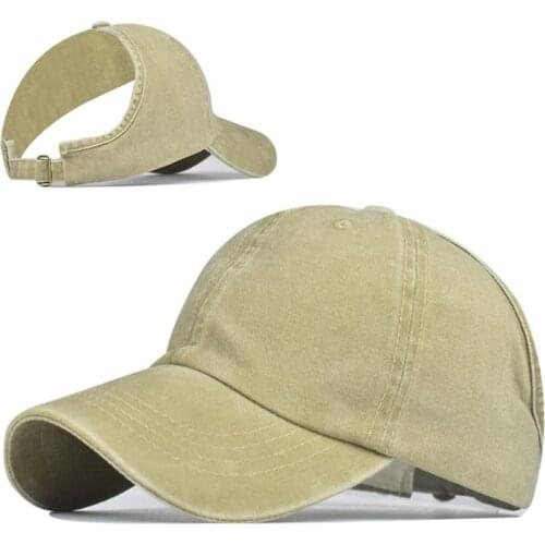Unisex Vintage Washed Cotton Baseball Cap Half Empty Top Backless Ponytail Hat F42F