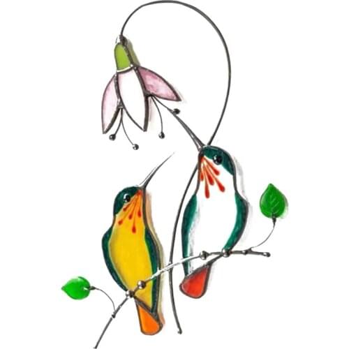 Stained Glass Metal Small Bird Window Hangings Decoration Funny Animal Figure Ornament Handicrafts Gifts Home Decoration