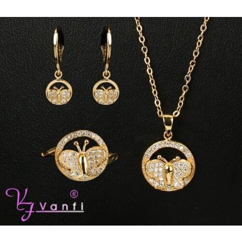 Top Quality Butterfly Jewelry Sets Earrings Ring and Necklaces For Women Made With Zircon Elements Bijoux Party Jewelry Set