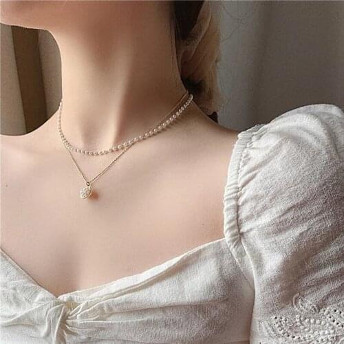 Japanese and Korean version popular summer fashion simple atmosphere double layer pearl temperament womens necklace wholesale