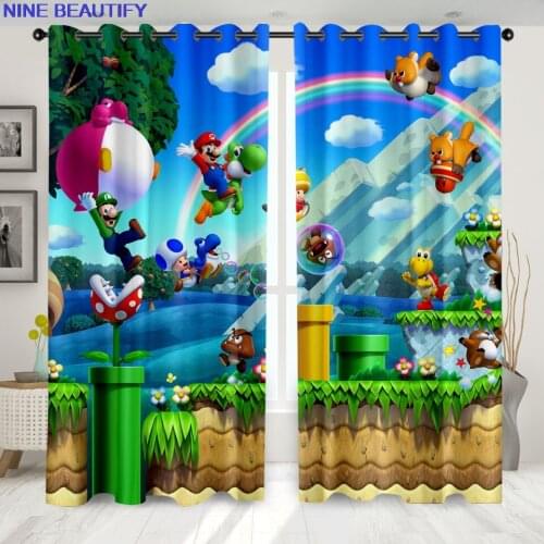 Cartoon Super Window Curtains Japan Game Anime Blockout Photo Curtain Print Fabric Window Gift 2 Panels/Set