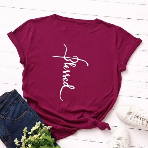 Fashion BLESSED Letter Print T Shirt Women Shirts Summer O Neck Short Sleeve T-Shirt Tops Tshirt TX6006