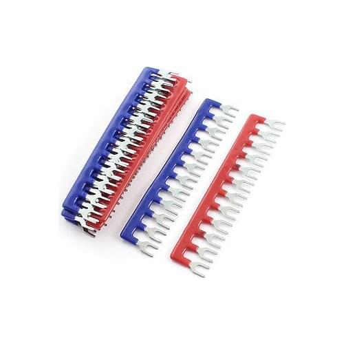 10 Pcs Fork Type 12 Postions Terminal Strip Jumper Red+Blue 400V 10A