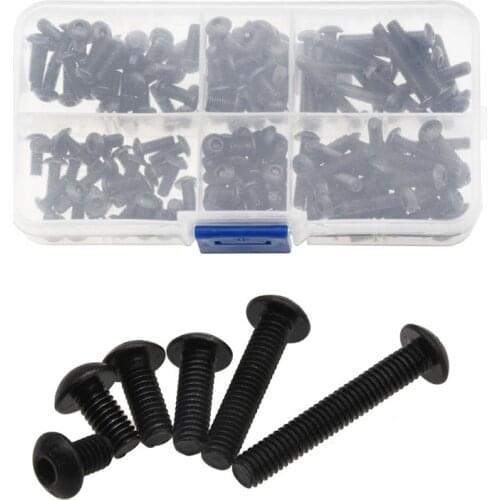 170PCS Black Round Head Hex Socket Screws Set M4*6/8/10/12/20/25 Hexagon Screw 304 Stainless Steel Assortment Kit For Connection