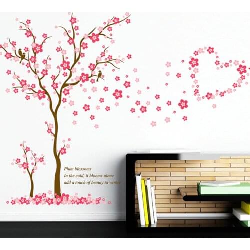 3D Pink Plum flower tree love Wall Stickers PVC Living room Bedroom Background decoration Mural Art Decals home decor sticker