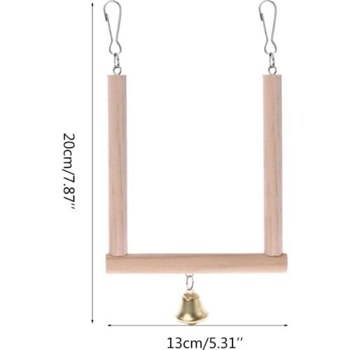 69HF Birds Perch Parrot Wood Stand Holder Bird Grinding Swing Hanging Cage Bell Toy