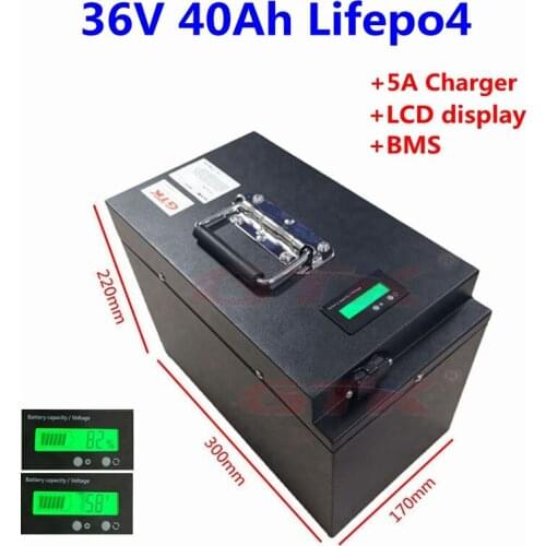 Customized 36v 40ah lifepo4 battery pack steel case built-in BMS lithium battery for 36v 2000w electric fishing boat cruise