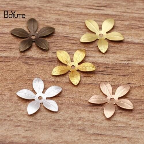 BoYuTe Jewelry Making Accessories 200Pcs 15MM Filigree Brass Diy Bead Caps Flower Charm