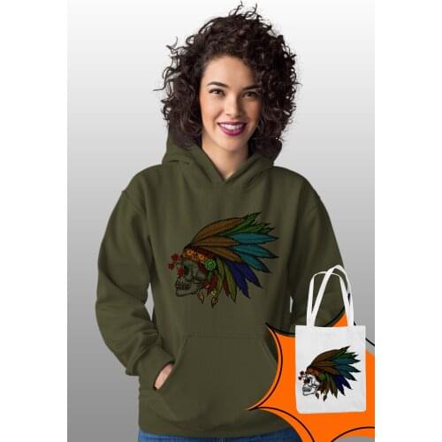 Angemiel Wear Feather Indian Skull And Crossbones Green Women 'S Hooded Sweatshirt Bags Kombin