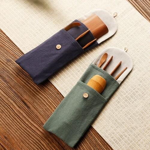 Bamboo Three Pieces Sets Handmade Tea Needle Tea Clip Tea Spoon Tea Ceremony Gift Bag Accessories Teemesser Tea Tools EI30TK