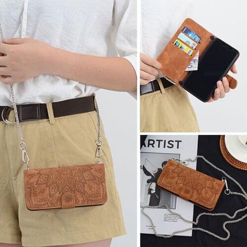 PU Leather Crossbody Card Holder Flip Wallet Phone Case for iPhone 7 8 6 plus X XR XS 12 Mini 11 PRO MAX SE2020 Long Chain Cover