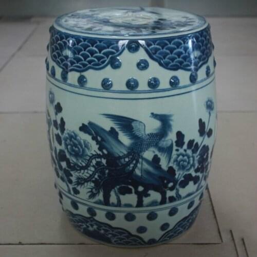 Jingdezhen Ceramic stool Handpainted Ancient Blue And White Bird Round stool Porcelain Balcony Bathroom stool