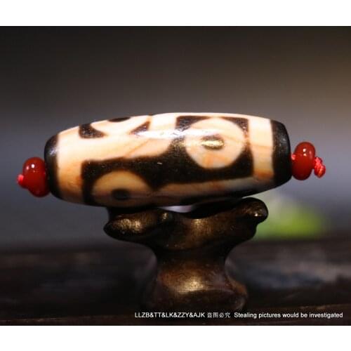 Energy Power Tibetan Old Agate Red Cinnabar Dots 6 Eye Health Totem dZi Bead U10 Timestown UPD22