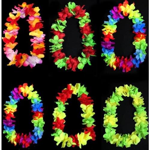 Hawaii Leis Flower Necklace Garland Women Girls Hawaiian Hula Dance Performance Dress Wreath Tropical Party Favors Christmas