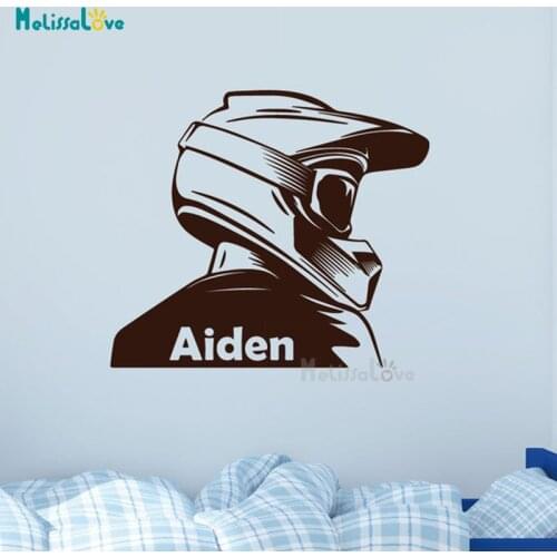 Personalized Name Motorcycle Motocros Boy Room Bedroom Decal Custom Helmet Theme Vinyl Decor Removable Wall Sticker BD517