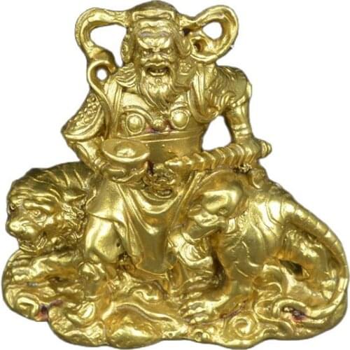 China old Bronze statue decorate of riding the tiger Feng Shui worship gods copper statue