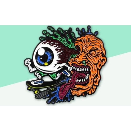 Creative Skating Carcass Monsters Grinning Teeth Mouth Big Eyeball Jeans Badge Denim Coat Pin Brooch Halloween Horror Punk Gift