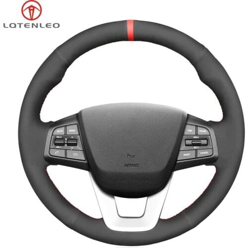 LQTENLEO Black Suede Hand Car Steering Wheel Cover For Hyundai ix25 2014-2018 Creta 2016 2017 2018 ix35 2018 Elantra 2017 2018