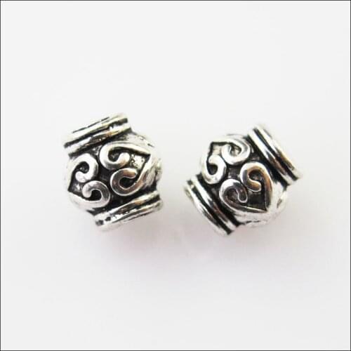 Fashion 35Pcs Tibetan Silver Color Tiny Heart Tube Spacer Beads Charms 6x6.5mm