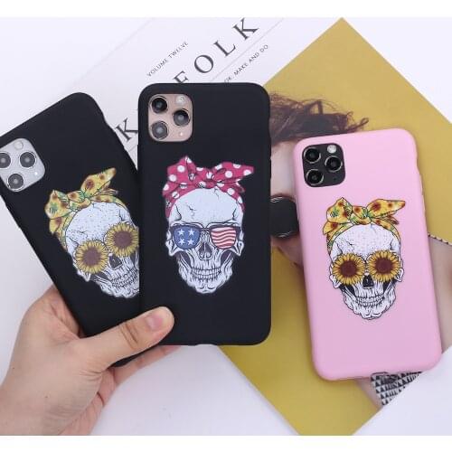 Sunflower Skull American Flag Style Phone Cover For iPhone 11 Pro Max X XS XR Max 12 7Plus 8Plus 6S SE Soft Silicone Candy Case