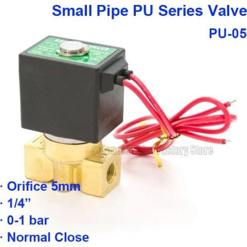 Normal Close 2 Way Pneumatic Brass Water Solenoid Valve PU-05 0-1bar Orifice 5mm DC12V BSP Port G1/4" W11011 coil