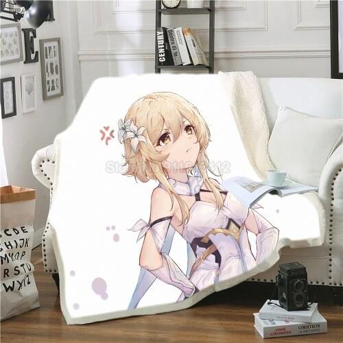 Blanket Coral Fleece New Game Genshin Impact 3D Print Decoration Cute Anime Girl Soft Plush Throw Blankets for Home Bedroom Gift