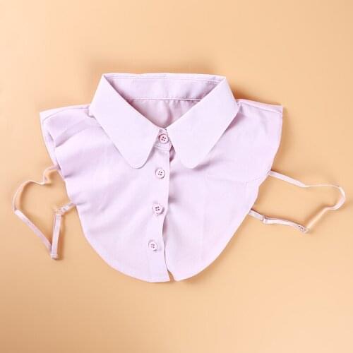 Solid Color Denim Women Detachable Lapel Fake Collar Cute Doll Ruffles Lace Splicing Button Down Half Shirt Blouse