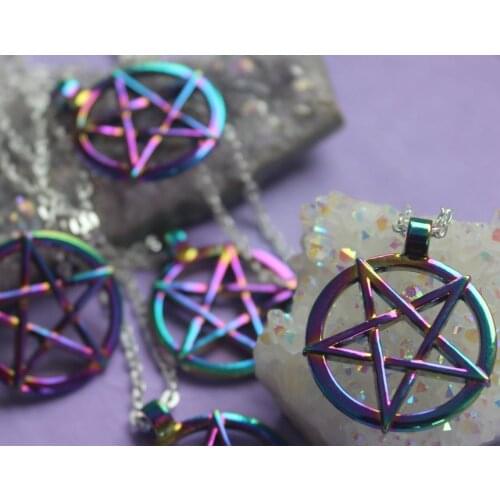 Pentagram Necklace / Rainbow Plated Star Pendant / Pentacle / Wiccan / Satanic / Occult Jewellery / Gothic Necklace