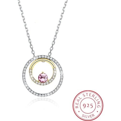 Lekani Crystal From Swarovski Double Circle Pendant Necklace For Women 925 Sterling Silver Round Necklaces Fine Jewelry