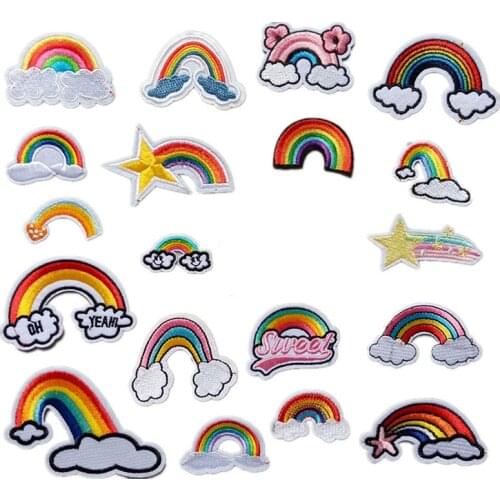 PGY Anime Rainbow Patch Applique Cute Cartoon Iron On Patches Stripe On Clothes Embroidered Patches For Clothing DIY Stickers