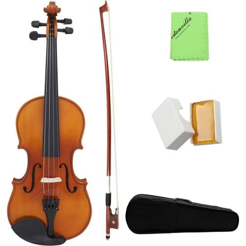 Full Size 4/4 Natural Acoustic Solid Wood Spruce Flame Maple Veneer Violin Fiddle for Beginner Student with Case Rosin Wiper