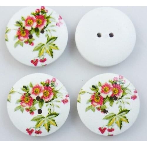 50PCS Flower Button 20MM Garment Painting Wood leaf Buttons Decoration Sewing Clothes Boots Coat Accessory MCB-3030