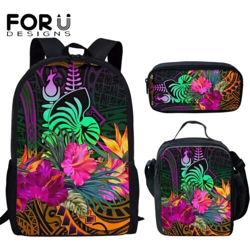 FORUDESIGNS New Caledonia Polynesian Hibiscus Polynesian Printed Backpack for Girls Kids Schoolbag Bookbag Women Casual Daypack
