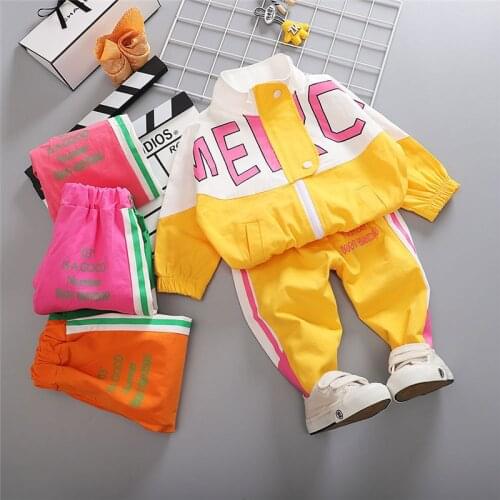 Spring Autumn Children Patchwork Sport Clothes Boys Baby Girls Fashion Outwear Pants 2Pcs/Sets Infants Novelty Letter Tracksuit