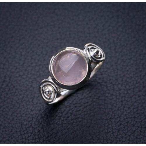 StarGems Natural Rose Quartz Handmade 925 Sterling Silver Ring 8 E2788