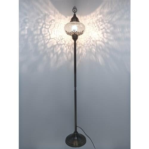 Turkish floor lamp, Cracle pattern, Blown clear glass standing lamp