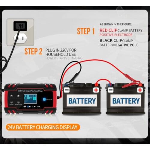 12V Smart Battery Charger Portable Battery Maintainer Clips Fast Charging for Car Boat Lawn Mower Marine