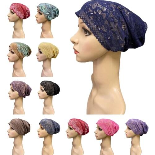 Women Muslim Inner Cap Arab Lace Hijab Scarf Islamic Headwear Turban Bonnet Hat Bandage Caps Underscarf Hair Loss Covers Fashion