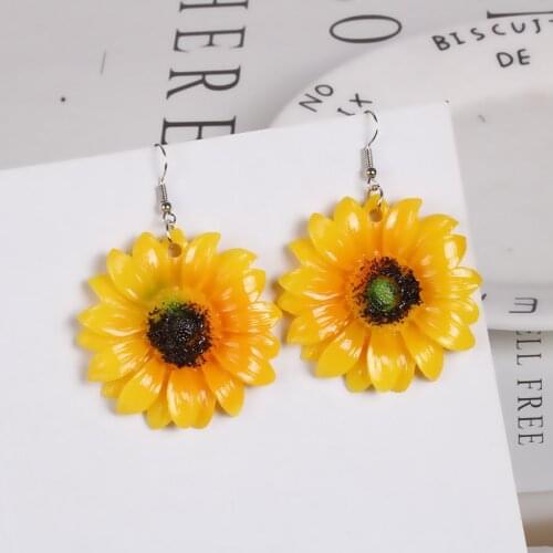Acrylic Earrings Large Flower Korean Cute Sunflower Summer Beach Exaggerated Drop Dangle Earrings For Women 2019 Jewelry