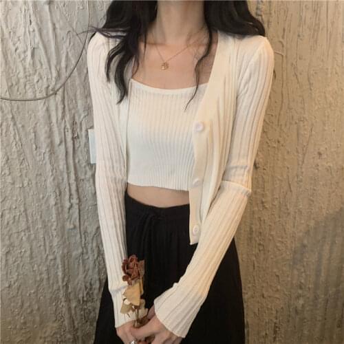 Woman Sweaters Femme Chandails Knitwear Womens Spring and Autumn 2020 Cardigan Coat Two-Piece Camisole Set Pull Hiver