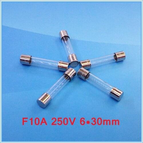 100pcs/lot) F10A 250V 6x30mm Quick Blow Glass Tube Fuse, UL VDE RoHS Approved,10Amp