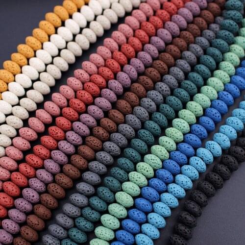 12x8mm 15x9mm Natural Rondelle Lava Rock Beads Stone Loose Spacer Beads 14 Colors DIY for Women Statement Jewelry Earrings 1 Pck