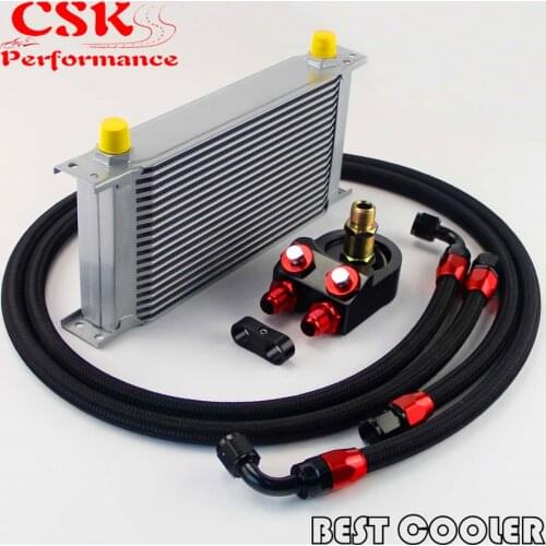 19 Row An8 Universal Engine Transmission Oil Cooler Kit+Filter Adapter Hose End