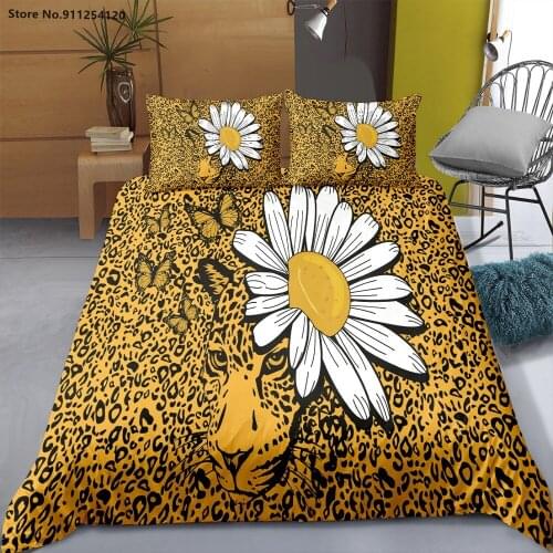 2/3 Piece Leopard Bedding Sets Flower Butterfly Girls Bedroom Bed Cover Single Double Queen King Size Quilt Cover Home Textiles